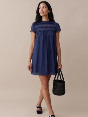 Few Moda Atelier Sorella, Kiera Feminine Navy Blue Lace-Trim Mini Dress